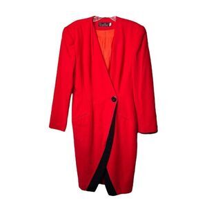 P S I By Alvin Belle Vintage Wool Full Length Coat Red Black Collar 12